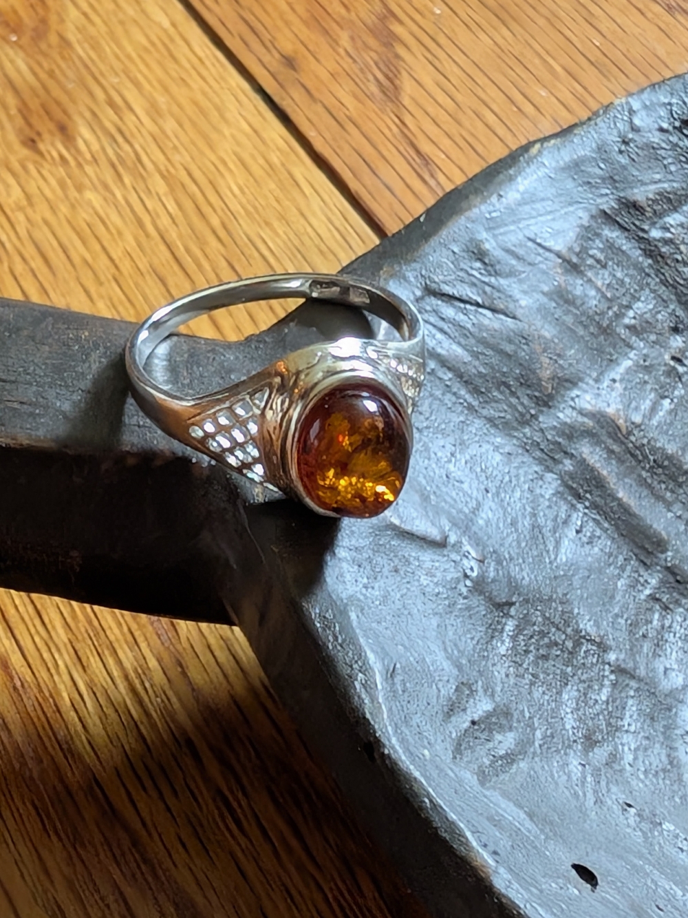 Sterling Silver Polish Baltic Amber Ring SZ 8